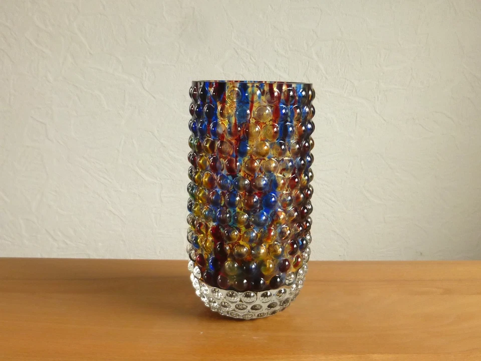 Vintage: Bunte Nuppen Glas Vase 16 cm wohl Murano Kunst Noppenglas Warzenglas - Bild 4 von 4