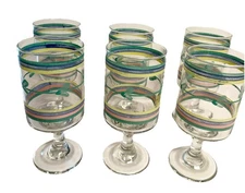 VTG Caleca “Carousel” Hand Painted Glasses Wine Goblet Made In Italy - Set of 6