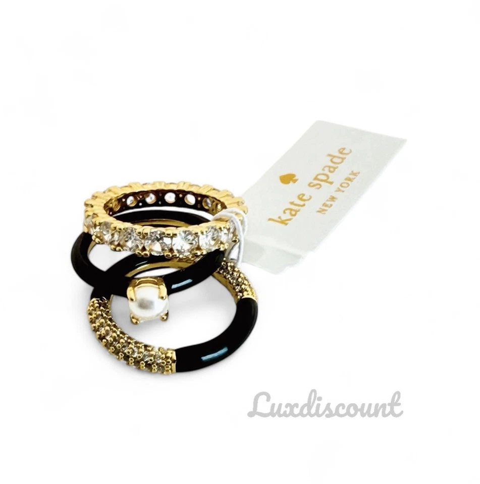 Juego de anillos apilables Kate Spade Hint Of Shimmer en negro. Talla 7 Foto 4 de 4
