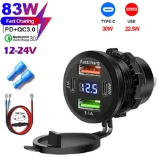 12V 24V Dual QC 3.0 USB PD Type-C Fast Car Charger Socket Adapter Power Outlet