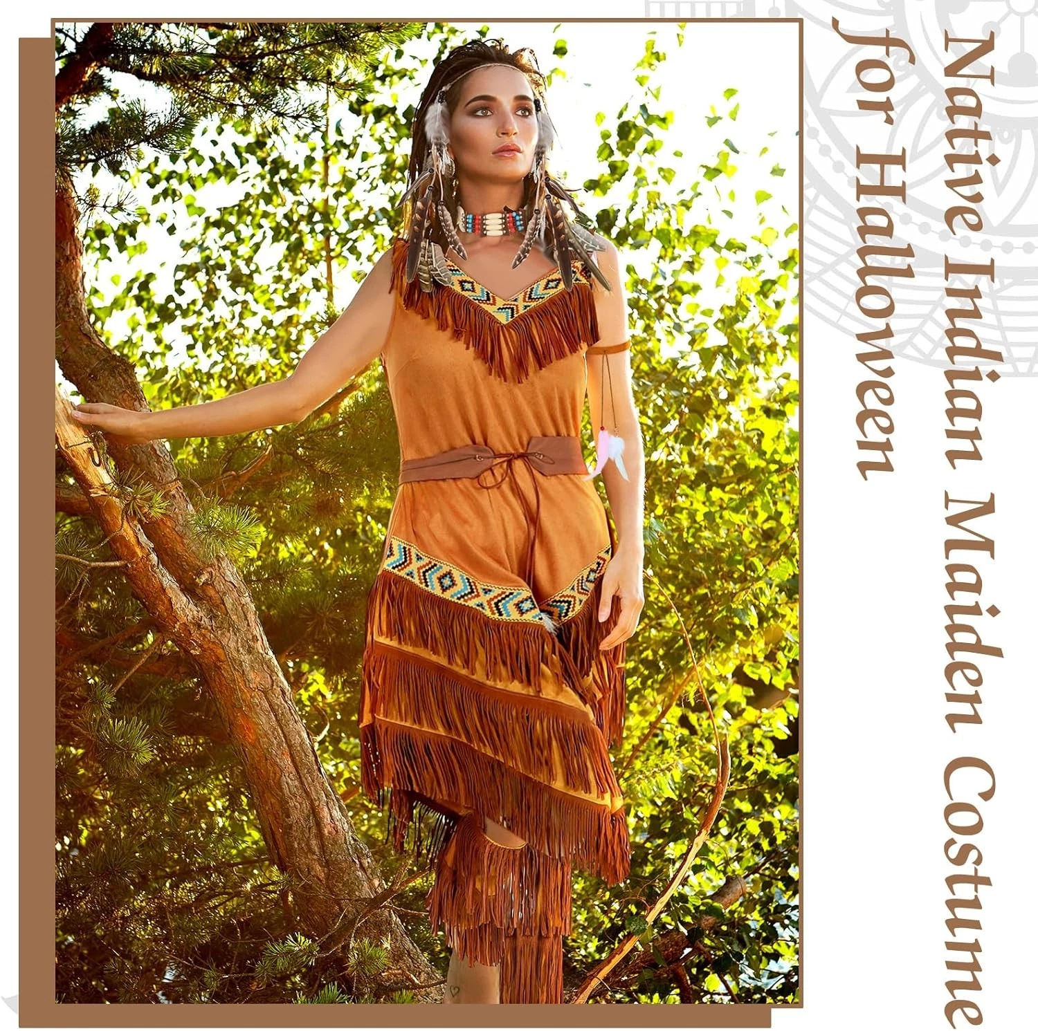 7 Pcs Halloween Native Costume Indian Costume Maiden Women Costume American Dres