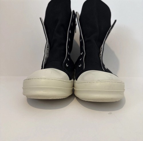 Rick Owens Big Bumper Black Milk Men Size 46 US 12 High Top Canvas Lace Up Zip - Picture 5 of 8