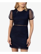 SPEECHLESS Womens Pouf Sleeve Round Neck Short Evening Sheath Dress