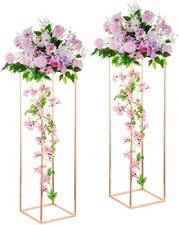 Inweder 2 Pcs Gold Wedding Flower Stand 100cm Tall Geometric Column Centerpieces