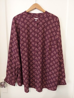Loft Blouse Womens Plus 22 Maroon Floral Ditsy L/Sleeve Career Office Business