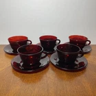 Vintage Anchor Hocking Royal Ruby Red Tea Cups(5) and Saucers(5)/Set of 10