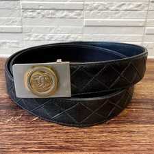 Vintage CHANEL Bicolor Matelasse Coco Mark Buckle Belt Lambskin/Calf Leather