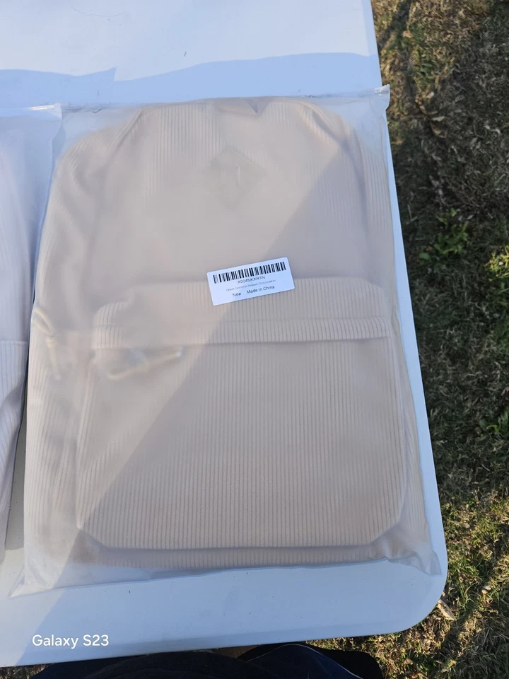 Mochila retro de pana (beige) Foto 4 de 4