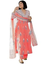 GoSriKi Women's Rayon Blend Anarkali Printed Kurta with Pant Dupatta