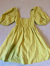 Show Me Your Mumu XS Green Cotton Square Neck Puff Sleeve Smocked Mini Dress
