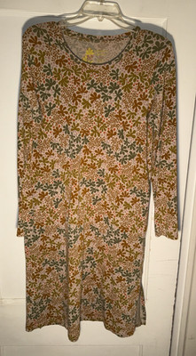 Gudrun Sjoden Floral Print Midi Dress Long Sleeve Stretch Modal Cotton Size M