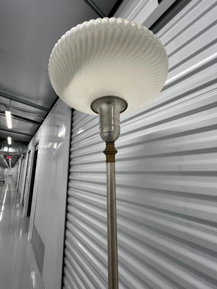 Vintage Rembrandt Torchiere Floor Lamp w/ Ribbed Milk Glass Shade – Art Deco Mid - Image 3 of 4