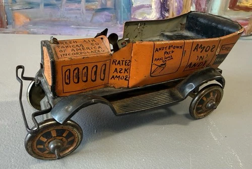 Vintage Louis Marx Amos N Andy Tin Windup Jalopy Taxi Car As Is Must See
