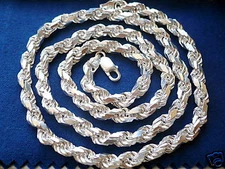 7mm 925 STERLING SILVER MEN'S SOLID DIAMOND CUT ROPE CHAIN NECKLACE 26"