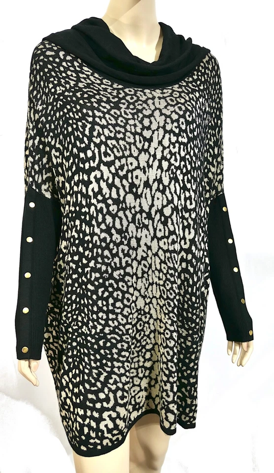 Rxb Black Leopard Oversized Deep Dolman Cowl Sweater Top or Dress XL Nwt - Image 2 of 4