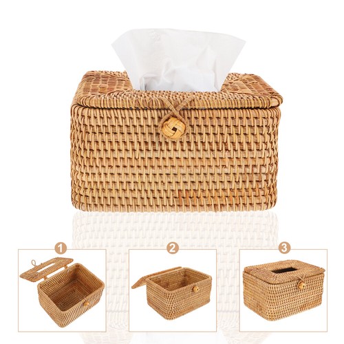 Caja de pañuelos de ratán soporte facial moderno cajas de escritorio creativas decoración del hogar - Imagen 9 de 12