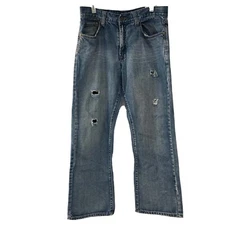 Flypaper Mens Bootcut Jeans 33 X 30 Faded Denim Distressed Destroyed 33x28