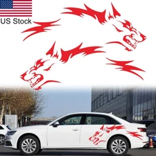 2pcs Red Running Wolf Graphics Side Body Rear Wheel Vinyl Decal Sticker Decor