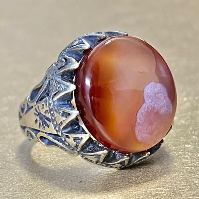 Ring Bague Agate 925 Sterling Silver Men Red Ring Natural Yemen