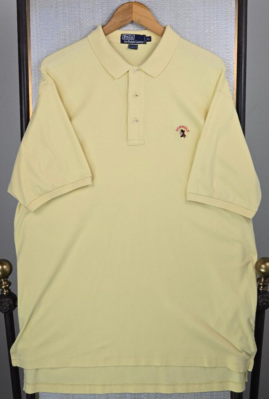 VTG POLO RALPH LAUREN x SEMINOLE Size XL Mens Polo Shirt Yellow Soft Cotton Golf