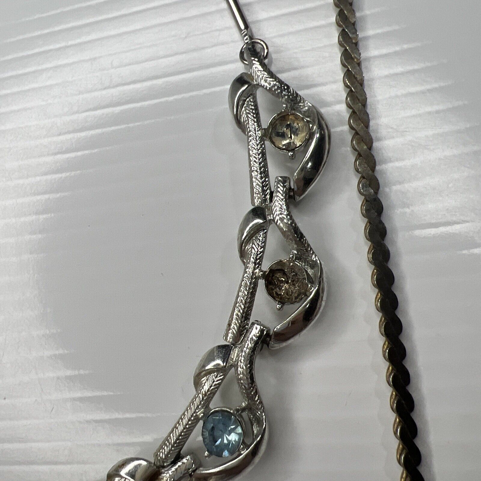 H1 Lot Silver Chains Blue Crystals Ladies 70s Gla… - image 4