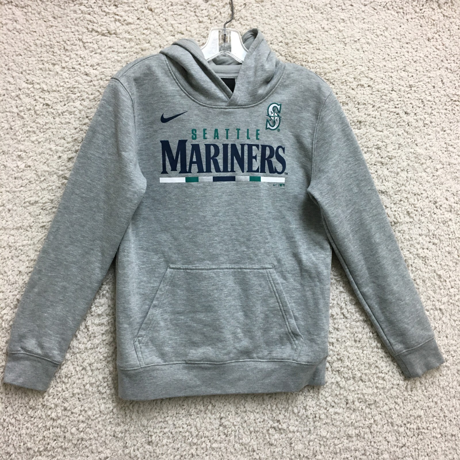 Nike Seattle Mariners Hoodie Large Boys Gray Sweatshirt Pullover Pocket Casual