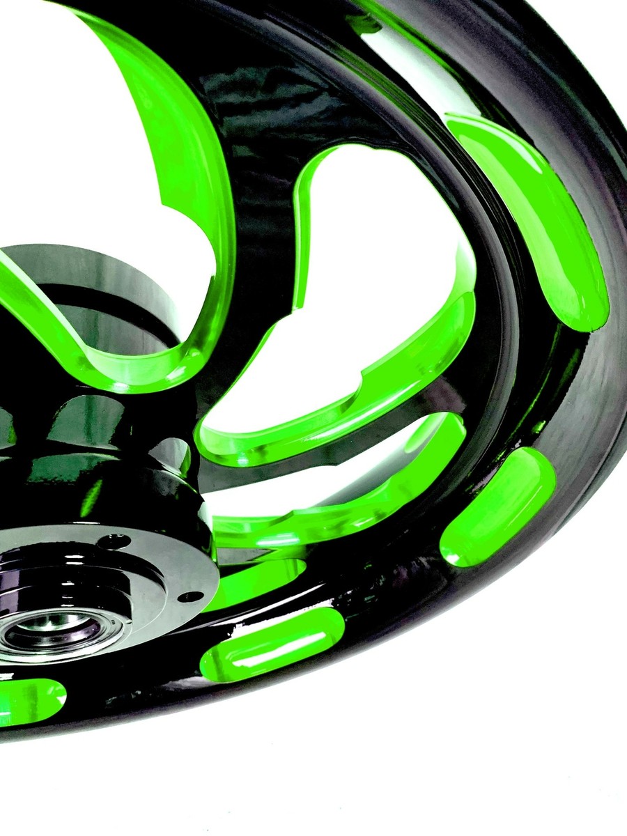 NINJA STOCK SIZE BLACK & GREEN SAMURAI WHEELS 12-20 KAWASAKI