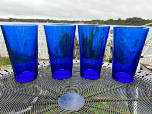 Set of 4 Drink Glasses / Flat Tumblers in Cobalt Blue by Libbey Glass Company