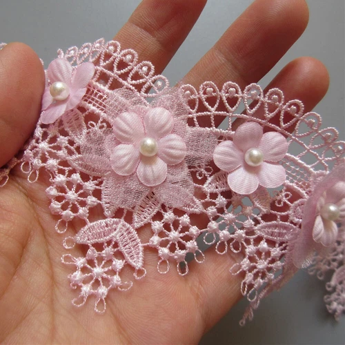 2 Yards Scallop Flower Beaded Embroidered Trim Lace Ribbon Sewing Wedding Dress - Picture 17 of 19