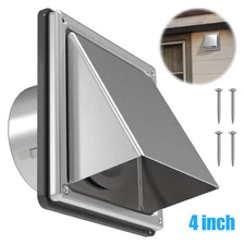 Dryer Air Vent Cover Cap 4'' Cover Silver Exterior Wall Vent Hood Outlet