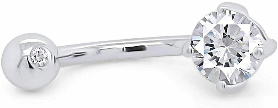 Piercing corporal de circonita cúbica corte redondo ombligo anillo plata de ley maciza Foto 2 de 4