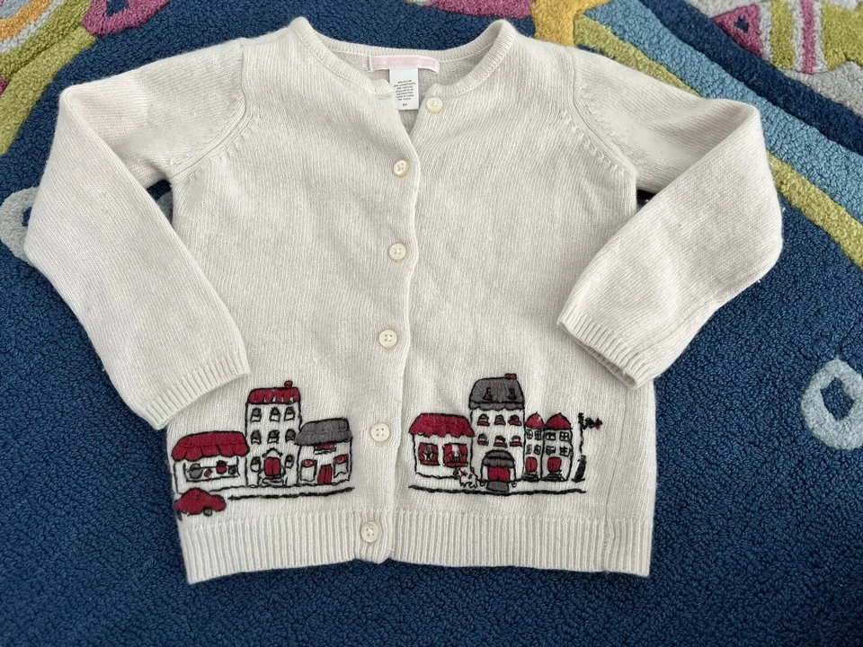 Cárdigan Suéter Janie Jack De Colección Raro Uptown Vacaciones 3T Casas de Pueblo Lana de Cordero Foto 2 de 4
