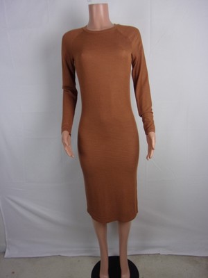 brown long sleeve dress forever 21 Forever 21 Brown V-Neck Long Sleeve Dress with Elasticized Waist Size Small