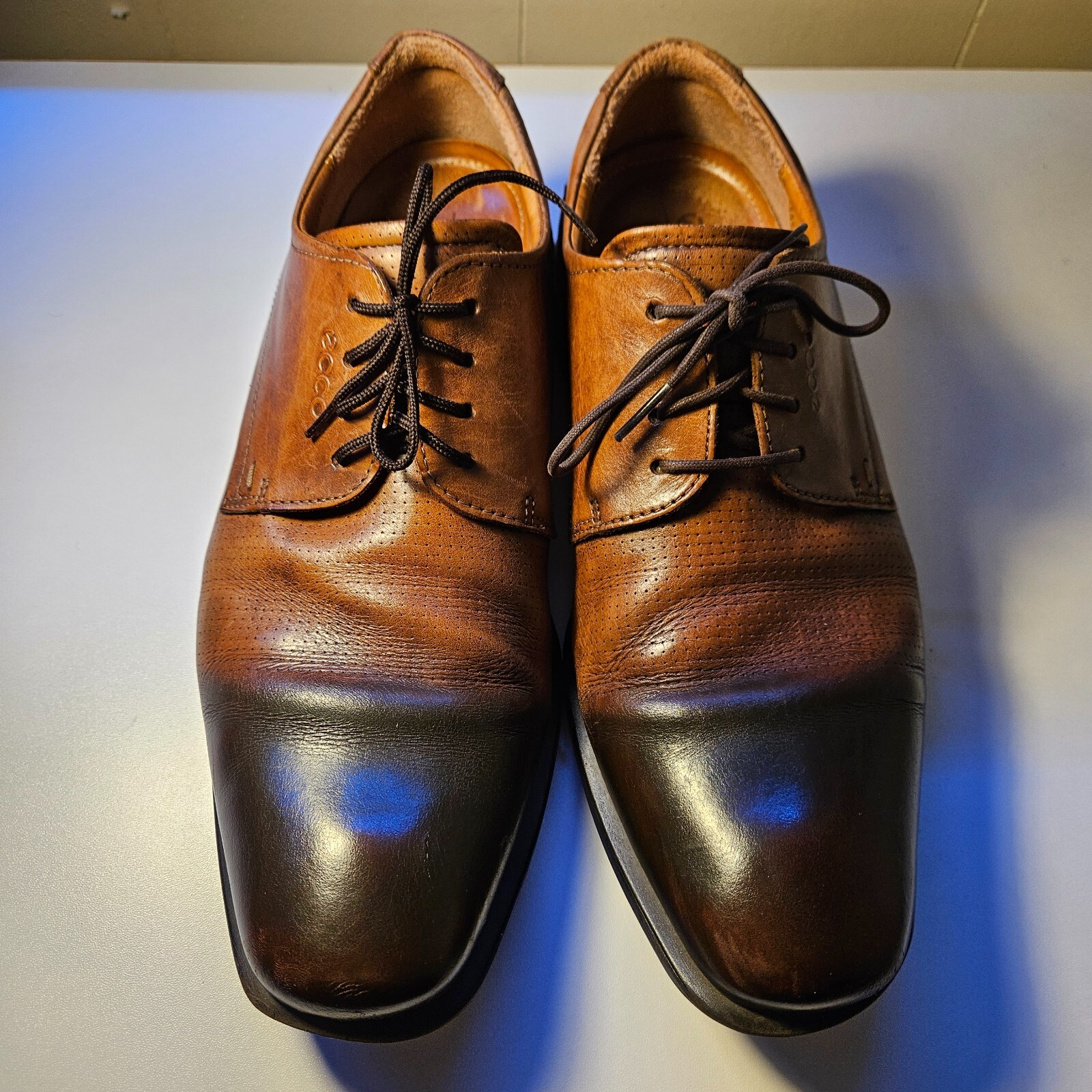SAOLA Scarpe Oxford derby stringate ECCO Melbourne in pelle marrone da uomo ventilate taglia 42