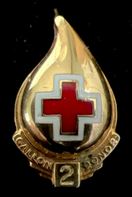 Vintage Red Cross Blood Drop 2 Gallons Donated Lapel Pin c1970 s ￼