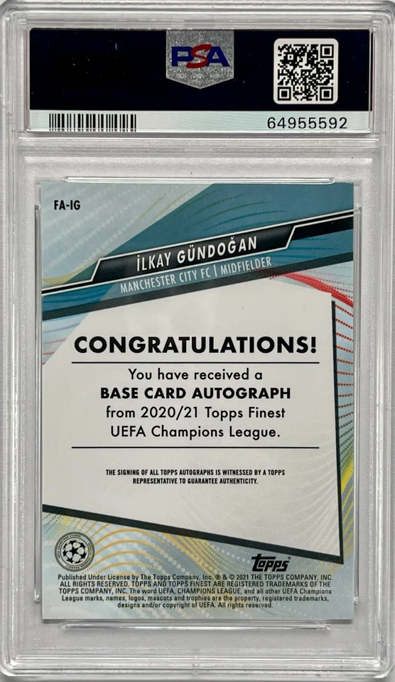 2020 TOPPS FINEST ILKAY GUNDOGAN REFRACTOR AUTO PSA GEM MINT 10/AUTO NM-MT 8 - Image 2 of 2