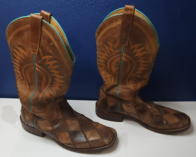 Horse Power Crazy Train Patchwork Leather Square Toe Western Boots Men s 10 D