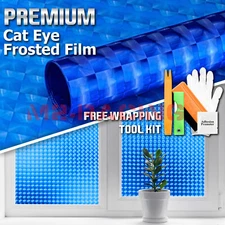 2FTx4FT Blue Cat Eye Frosted Film Glass Home Bathroom Window Security Privacy