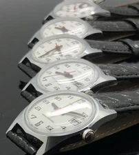 NEW From OLD STOCK Timex Men's Manual Wind RED seconds Date Watch Leather Band