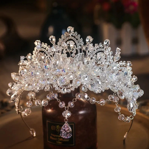 Baroque Luxury Geometric Crystal Bridal Tiaras Crown Big Rhinestone Wholesale Silver Baroque Crystal Tiara - Elegant Diamond  main image 4