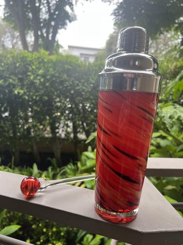 Agitatore Margarita o Martini soffiato a mano rosso/arancione con mescolanza rosso/arancione - Foto 4 di 4
