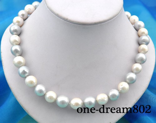 S1757 18 Zoll 13 mm Runde Weiß Grau Edison Reborn Keshi Perlenkette - Bild 1 von 2