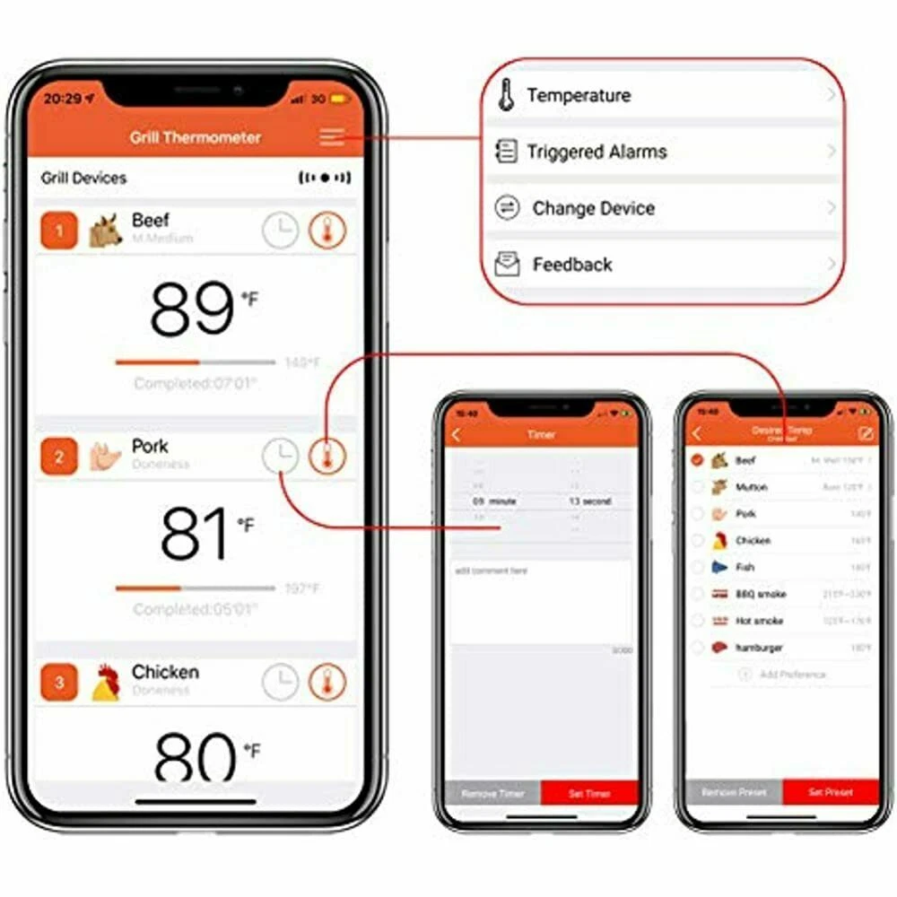 BFOUR Meat Thermometer Wireless Bluetooth, Digital Meat Thermometer with Dual Pr BFOUR Meat Thermometer Wireless Bluetooth, Digital Meat Thermometer with Dual Pr