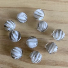 10  WHITE BEIGE TAN  SWIRL ROUND BALL LAMPWORK Glass Beads 13mm Jewelry DIY