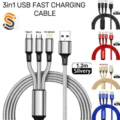NNBILI USB Charging Cable 3 In 1 Multi Head Charger for Most Devices For iPhone Samsung