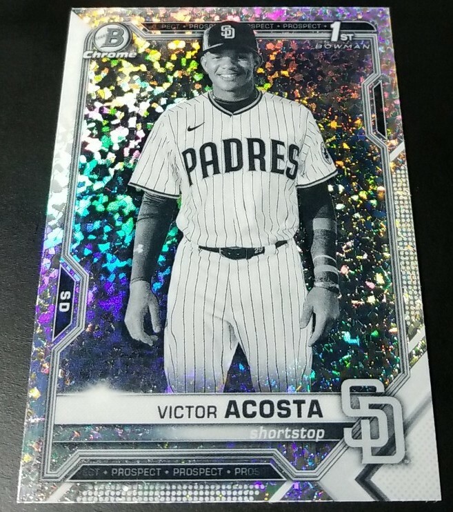 2021 BOWMAN CHROME PROSPECTS VICTOR ACOSTA RC BLACK WHITE DIAMOND REFRACTOR #151