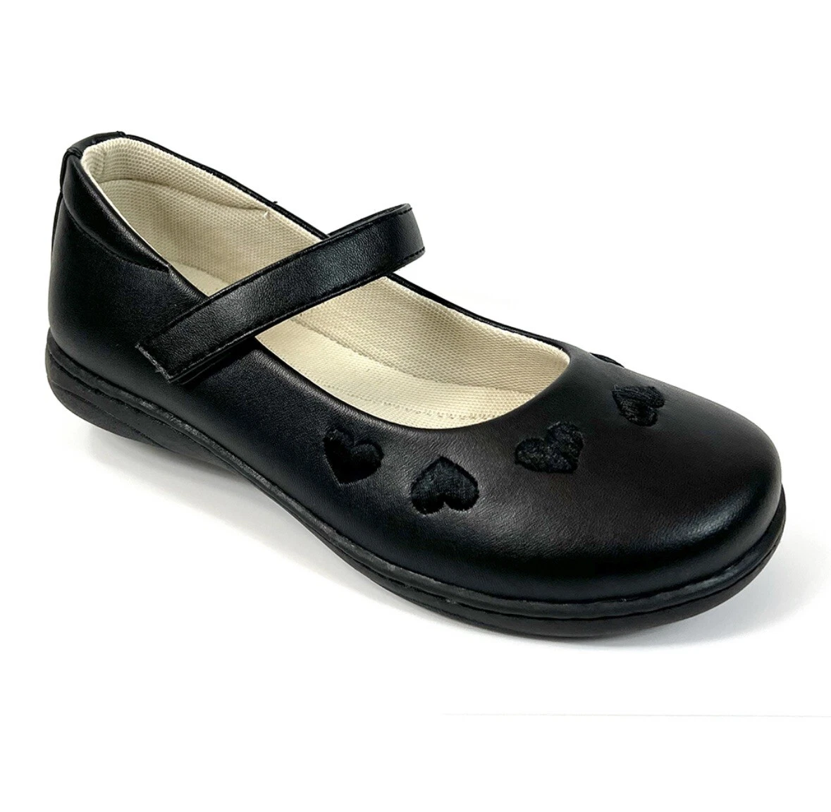 Easy Strider Girls Black Hearts Faux Leather Mary Jane Shoes Size