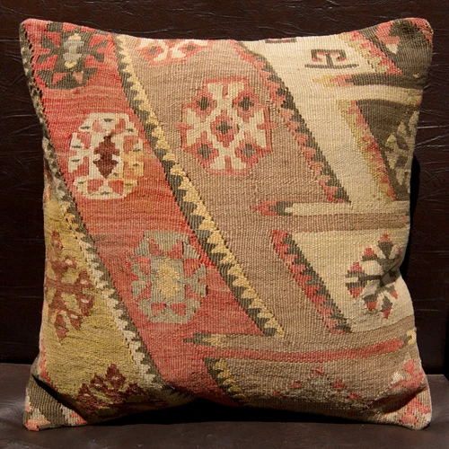 16"x16" 40x40 Hand Woven Turkish Anatolia Kilim Rug Vintage Pillow Cover Cushion