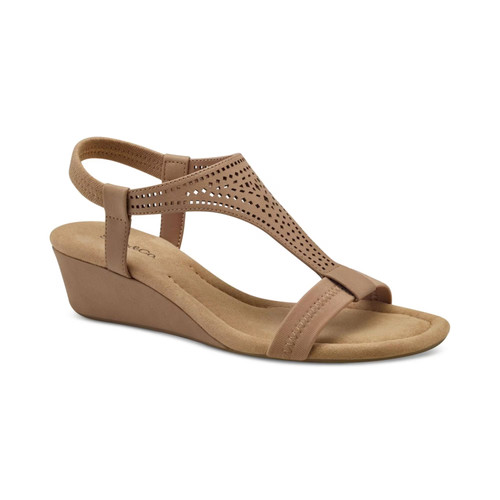 Women's Style & Co Step N Flex Vacanzaa Wedge Sandals Camel Perforated