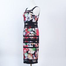 Adrianna Papell Striped Botanical Scuba Sheath Dress Womens Size 4 Floral Midi